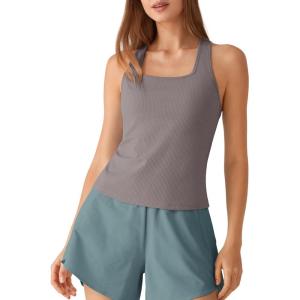 image:imageG4Free Ribbed Removable Built in Bra Workout Tank Tops Woman Racerback Square Neck Yoga Top Lightweight Athletic TanksTaupe