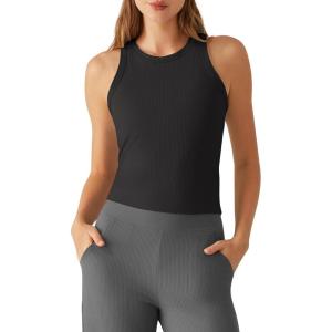 image:imageG4Free Ribbed Removable Built in Bra Workout Tank Tops for Women Soft Racerback High Neck Athletic Gym TanksBlack