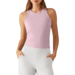 image:imageG4Free Ribbed Removable Built in Bra Workout Tank Tops for Women Soft Racerback High Neck Athletic Gym TanksBlush