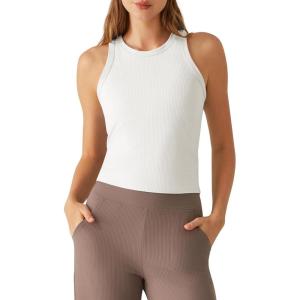 image:imageG4Free Ribbed Removable Built in Bra Workout Tank Tops for Women Soft Racerback High Neck Athletic Gym TanksPure White