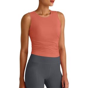 image:imageG4Free Skimetic Workout Tank Tops for Women Side Ruched Sleeveless High Neck Crop Top Summer Athletic Gym ShirtsBurnt Orange