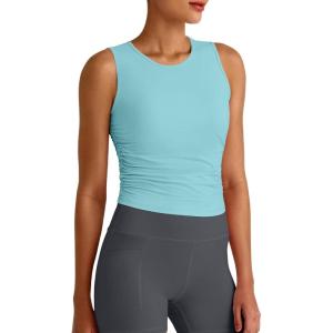 image:imageG4Free Skimetic Workout Tank Tops for Women Side Ruched Sleeveless High Neck Crop Top Summer Athletic Gym ShirtsLight Blue