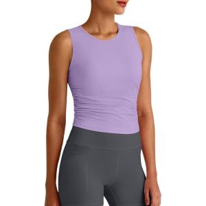 image:imageG4Free Skimetic Workout Tank Tops for Women Side Ruched Sleeveless High Neck Crop Top Summer Athletic Gym ShirtsLight Purple