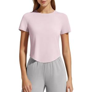 image:imageG4Free Womens Cropped Workout Tops Crewneck Short Sleeve TShirt Relaxed Fit Casual Athletic Waist Length TeesLight Pink