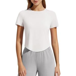 image:imageG4Free Womens Cropped Workout Tops Crewneck Short Sleeve TShirt Relaxed Fit Casual Athletic Waist Length TeesPure White