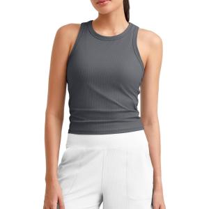 image:imageG4Free Workout Tank Tops for Women Slim Fitted Racerback Ribbed Athletic Gym Yoga Tanks Summer CasualDark Gray