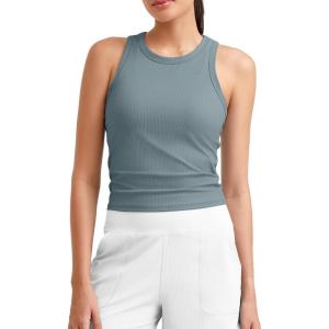 image:imageG4Free Workout Tank Tops for Women Slim Fitted Racerback Ribbed Athletic Gym Yoga Tanks Summer CasualGray Blue