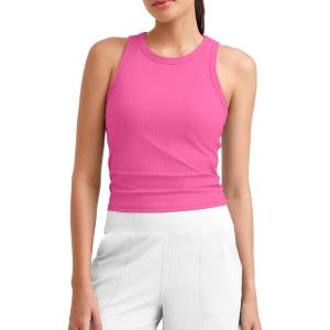 image:imageG4Free Workout Tank Tops for Women Slim Fitted Racerback Ribbed Athletic Gym Yoga Tanks Summer CasualHot Pinkrosy Pink