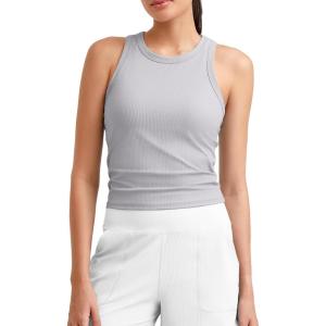 image:imageG4Free Workout Tank Tops for Women Slim Fitted Racerback Ribbed Athletic Gym Yoga Tanks Summer CasualSilver Gray