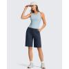 image:imageG4Free Ribbed Bermuda Shorts for Women 10 High Waisted Crossover Shorts with Pockets for Workout Casual SummerDark Navy