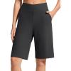 image:imageG4Free Ribbed Bermuda Shorts for Women 10 High Waisted Crossover Shorts with Pockets for Workout Casual SummerBlack