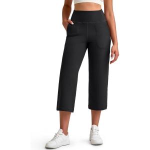 image:imageG4Free BareFeel High Stretch Capri Yoga Pants for Women Soft Wide Leg Pants High Waist Casual Capris with Pockets 212325Black