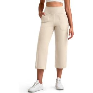image:imageG4Free BareFeel High Stretch Capri Yoga Pants for Women Soft Wide Leg Pants High Waist Casual Capris with Pockets 212325Light Khaki