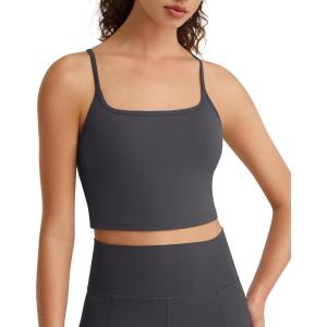 image:imageG4Free BareFeel Womens Sports Bra Padded Square Neck Adjustable Spaghetti Straps Y Back Gym Casual YogaDark Gray