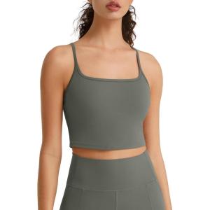 image:imageG4Free BareFeel Womens Sports Bra Padded Square Neck Adjustable Spaghetti Straps Y Back Gym Casual YogaGray Sage