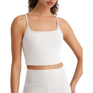 image:imageG4Free BareFeel Womens Sports Bra Padded Square Neck Adjustable Spaghetti Straps Y Back Gym Casual YogaPure White