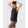 image:imageG4Free Lyocell Side Slits Womens Workout Tank Tops Soft Loose Fit High Neck Athletic Tanks Stretch Gym Running TopBlack