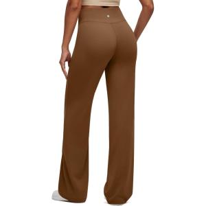 image:imageG4Free BareFeel Womens Wide Leg Yoga Pants Cross Waist High Stretch Waist Casual Trousers with Zipper Pockets 293133Dark Coffee