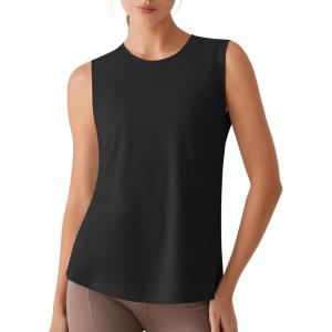 image:imageG4Free Lyocell Side Slits Womens Workout Tank Tops Soft Loose Fit High Neck Athletic Tanks Stretch Gym Running TopBlack