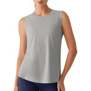 image:imageG4Free Lyocell Side Slits Womens Workout Tank Tops Soft Loose Fit High Neck Athletic Tanks Stretch Gym Running TopLight Gray