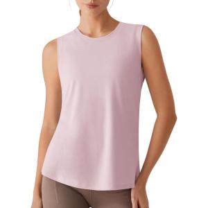 image:imageG4Free Lyocell Side Slits Womens Workout Tank Tops Soft Loose Fit High Neck Athletic Tanks Stretch Gym Running TopLight Pink