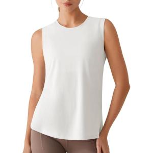 image:imageG4Free Lyocell Side Slits Womens Workout Tank Tops Soft Loose Fit High Neck Athletic Tanks Stretch Gym Running TopPure White