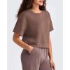 image:imageG4Free Smoofit Modal Soft Boxy Tee Shirts Women Short Sleeve Drop Shoulder Crew Neck Basic Crop Tops Loose Casual LoungeCoffee Brown