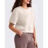 image:imageG4Free Smoofit Modal Soft Boxy Tee Shirts Women Short Sleeve Drop Shoulder Crew Neck Basic Crop Tops Loose Casual LoungeLight Khaki