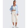 image:imageG4Free Smoofit Wide Leg Capri Pants for Women Adjustable Shockcord High Waist Summer Travel Casual Pants with PocketsIvory