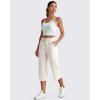 image:imageG4Free Smoofit Wide Leg Capri Pants for Women Adjustable Shockcord High Waist Summer Travel Casual Pants with PocketsIvory