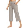 image:imageG4Free Capri Pants for Women Wide Leg Yoga Dress Capris with Pockets Cross Loose Casual Work Crop PantsMocha