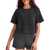 image:imageG4Free Smoofit Modal Soft Boxy Tee Shirts Women Short Sleeve Drop Shoulder Crew Neck Basic Crop Tops Loose Casual LoungeBlack