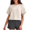 image:imageG4Free Smoofit Modal Soft Boxy Tee Shirts Women Short Sleeve Drop Shoulder Crew Neck Basic Crop Tops Loose Casual LoungeLight Khaki