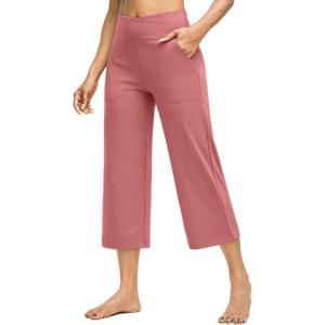 image:imageG4Free Capri Pants for Women Wide Leg Yoga Dress Capris with Pockets Cross Loose Casual Work Crop PantsCameo