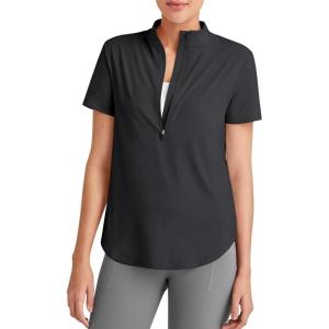 image:imageG4Free Skimetic UPF 50 Womens Workout Tops Short Sleeve Half Zip Golf Shirts Loose Fit Athletic Gym Tshirts RunningBlack