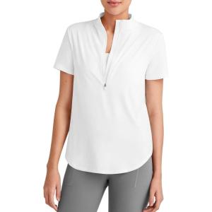 image:imageG4Free Skimetic UPF 50 Womens Workout Tops Short Sleeve Half Zip Golf Shirts Loose Fit Athletic Gym Tshirts RunningWhite