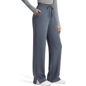 image:imageG4Free Smoofit Modal Soft Womens Wide Leg Sweatpants High Waisted Drawstring Side Slit Casual PantsDark Heather