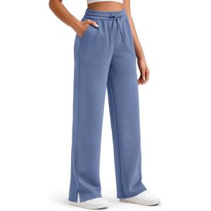 image:imageG4Free Smoofit Modal Soft Womens Wide Leg Sweatpants High Waisted Drawstring Side Slit Casual PantsDenim Blue