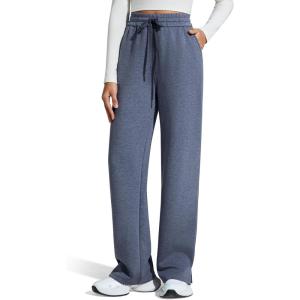 image:imageG4Free Smoofit Modal Soft Womens Wide Leg Sweatpants High Waisted Drawstring Side Slit Casual PantsDenim Heather