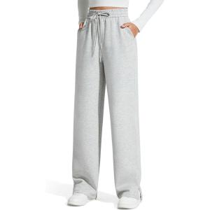 image:imageG4Free Smoofit Modal Soft Womens Wide Leg Sweatpants High Waisted Drawstring Side Slit Casual PantsMedium Heather