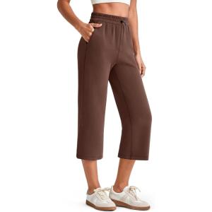 image:imageG4Free Smoofit Wide Leg Capri Pants for Women Adjustable Shockcord High Waist Summer Travel Casual Pants with PocketsCoffee Brown