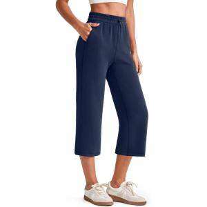 image:imageG4Free Smoofit Wide Leg Capri Pants for Women Adjustable Shockcord High Waist Summer Travel Casual Pants with PocketsDeep Navy
