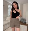 image:imageG4Free Ribbed Stretchy Womens Shorts Casual High Waisted Athletic Running Golf Lounge Shorts with PocketsDark Brown