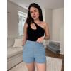 image:imageG4Free Ribbed Stretchy Womens Shorts Casual High Waisted Athletic Running Golf Lounge Shorts with PocketsDusty Blue