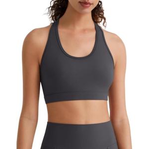 image:imageG4Free BareFeel Racerback Sports Bra for Women  Scoop Neck Workout Tank Top Casual Yoga Non PaddedDark Gray