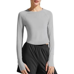 image:imageG4Free Lightbreeze Womens UPF 50 Long Sleeve Rash Guard Quick Dry Crop Workout Tops Thumbholes Sun Shirts Running AthleticGrey
