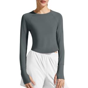 image:imageG4Free Lightbreeze Womens UPF 50 Long Sleeve Rash Guard Quick Dry Crop Workout Tops Thumbholes Sun Shirts Running AthleticGrey Sage