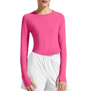 image:imageG4Free Lightbreeze Womens UPF 50 Long Sleeve Rash Guard Quick Dry Crop Workout Tops Thumbholes Sun Shirts Running AthleticHot Pink
