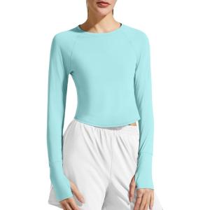 image:imageG4Free Lightbreeze Womens UPF 50 Long Sleeve Rash Guard Quick Dry Crop Workout Tops Thumbholes Sun Shirts Running AthleticLight Blue