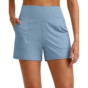 image:imageG4Free Ribbed Stretchy Womens Shorts Casual High Waisted Athletic Running Golf Lounge Shorts with PocketsDusty Blue
